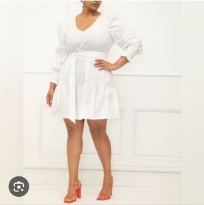 Eloquii Elements Tiered Dress With Sleeve Lace Insert Size 20 White Cotton